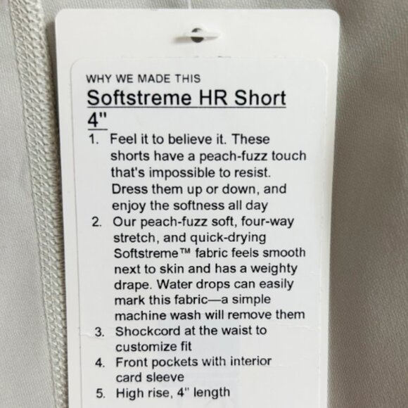 NWT Lululemon Softstreme HR Short 4” White Sz 2 Peach-Fuzz Fabric - Picture 8 of 8